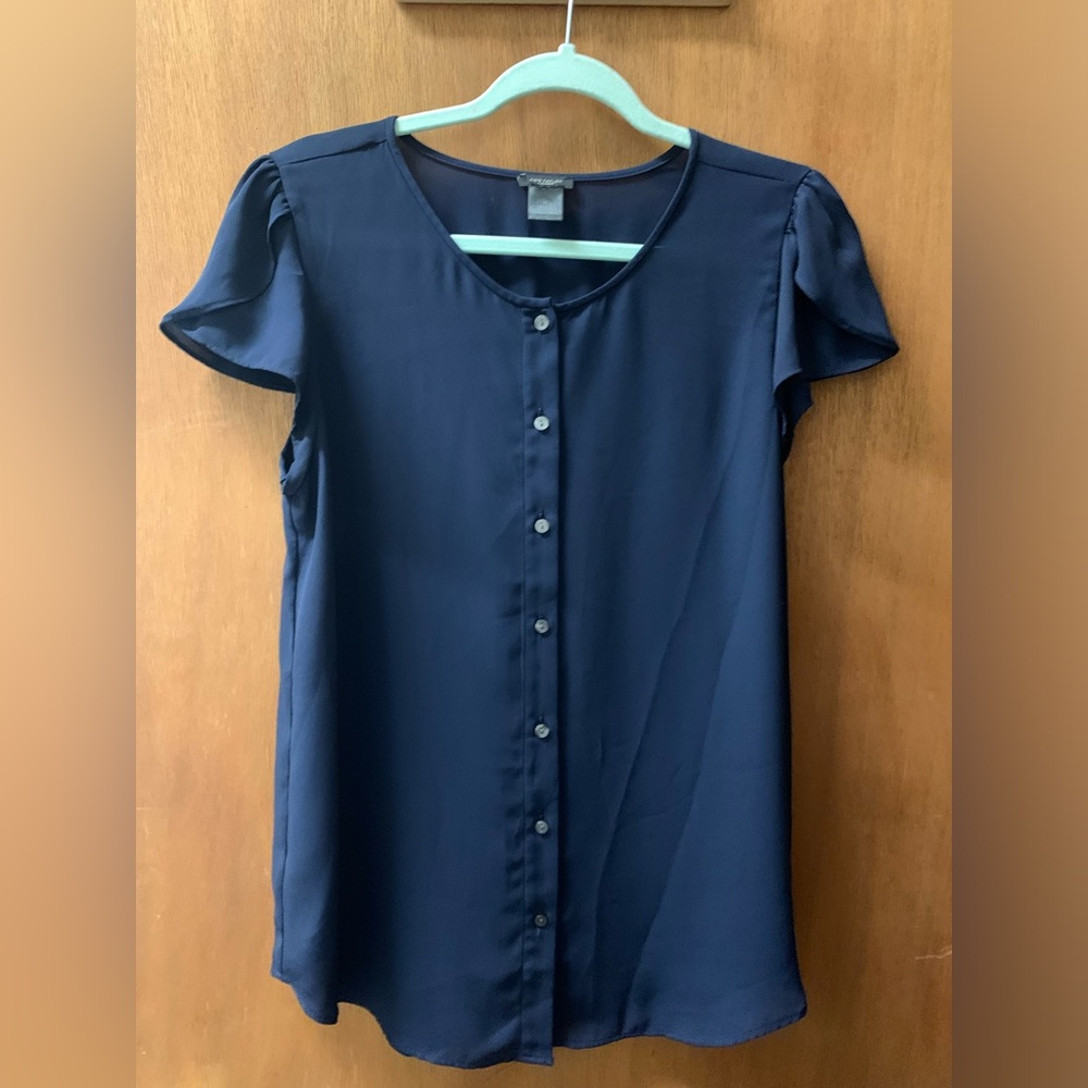 Navy Blue Petal Sleeve Blouse